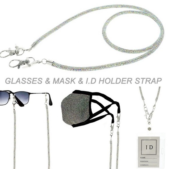 NEW Handmade AB Rhinestone FaceMask Holder Lanyard - Picture 4 of 16